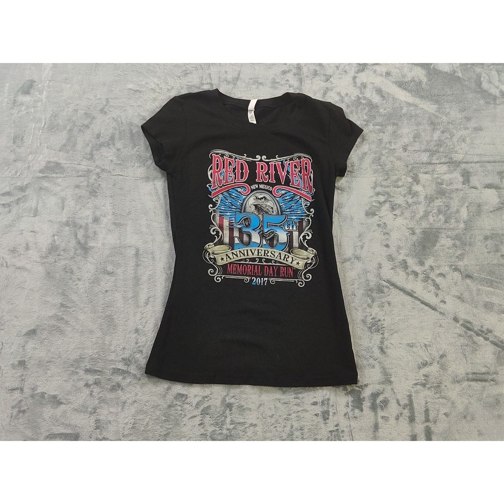 Bikers TShirt Womens Small Black Red River 135th Anniversary Memorial Day Run